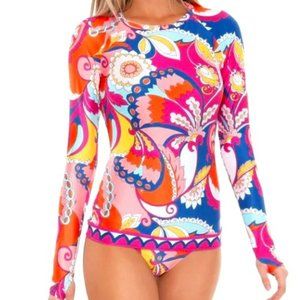 Trina Turk Sevilla Long Sleeve Rash Guard Tee Spf 50 UV in Multi